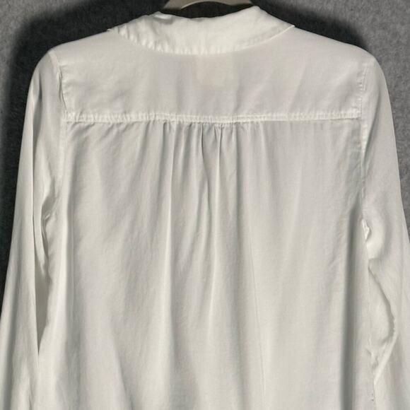 Maeve Anthropologie Sz S Tie Front White Button Up Shirt High Low Hem Collared - Picture 9 of 11